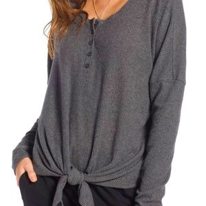 Treasure & Bond, Size L, Grey Tie Front Henley